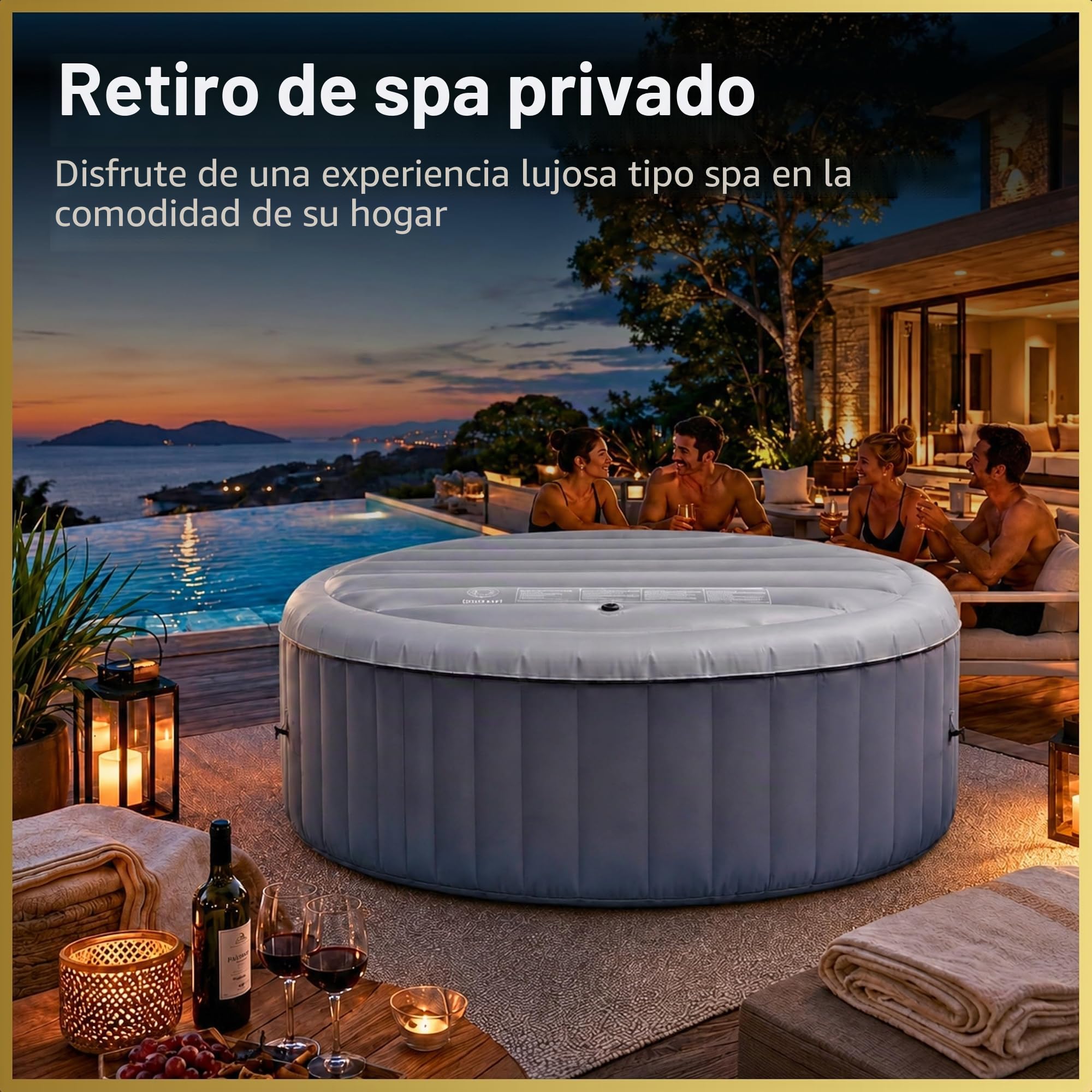 Cubierta Inflable de Ahorro de energía, Tapa Protectora de Lluvia, Aislamiento térmico, vejiga Redonda, se Adapta a Todos los jacuzzis Redondos de hasta 140 cm, Color Gris