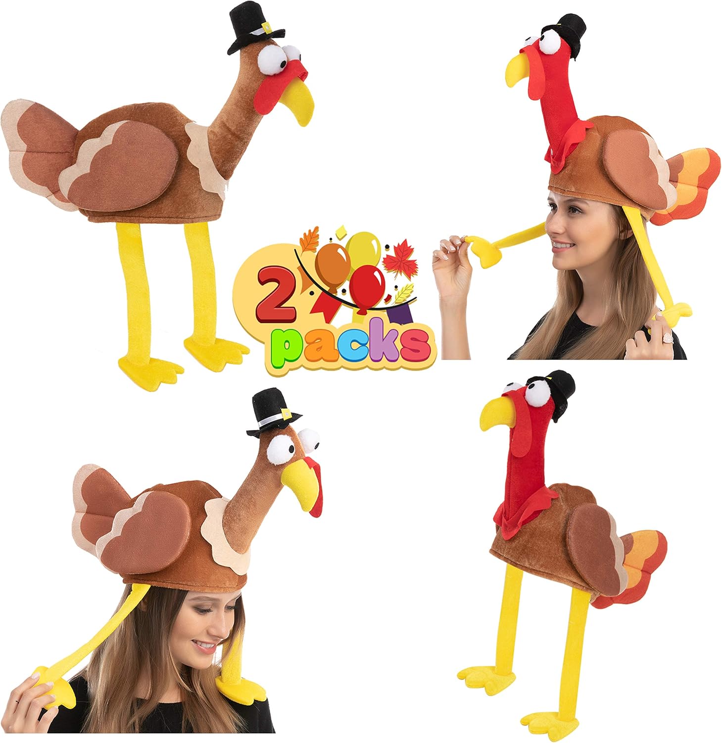 JOYIN 2PCS Turkey Gobbler Hats, Thanksgiving Novelty Hats Role Play & Carnival Cosplay, Thanksgiving Party Favor Supplies