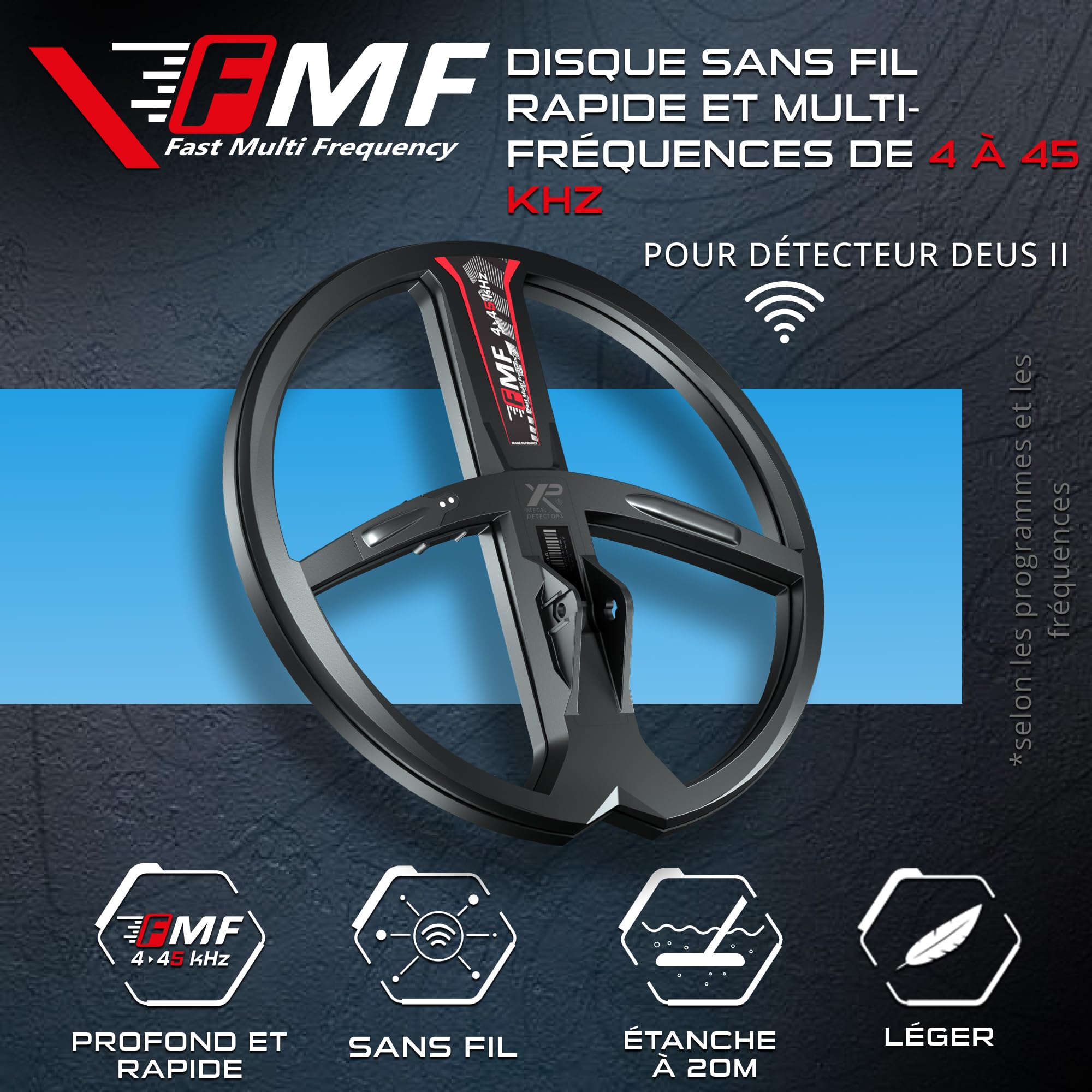 XP Metal Detectors Disque FMF 28cm avec protège Disque & Bas de Canne pour détecteur de métaux Deus II - Disque à Technologie multifréquences simultanées de 4 à 45kHz! (D28FMF)