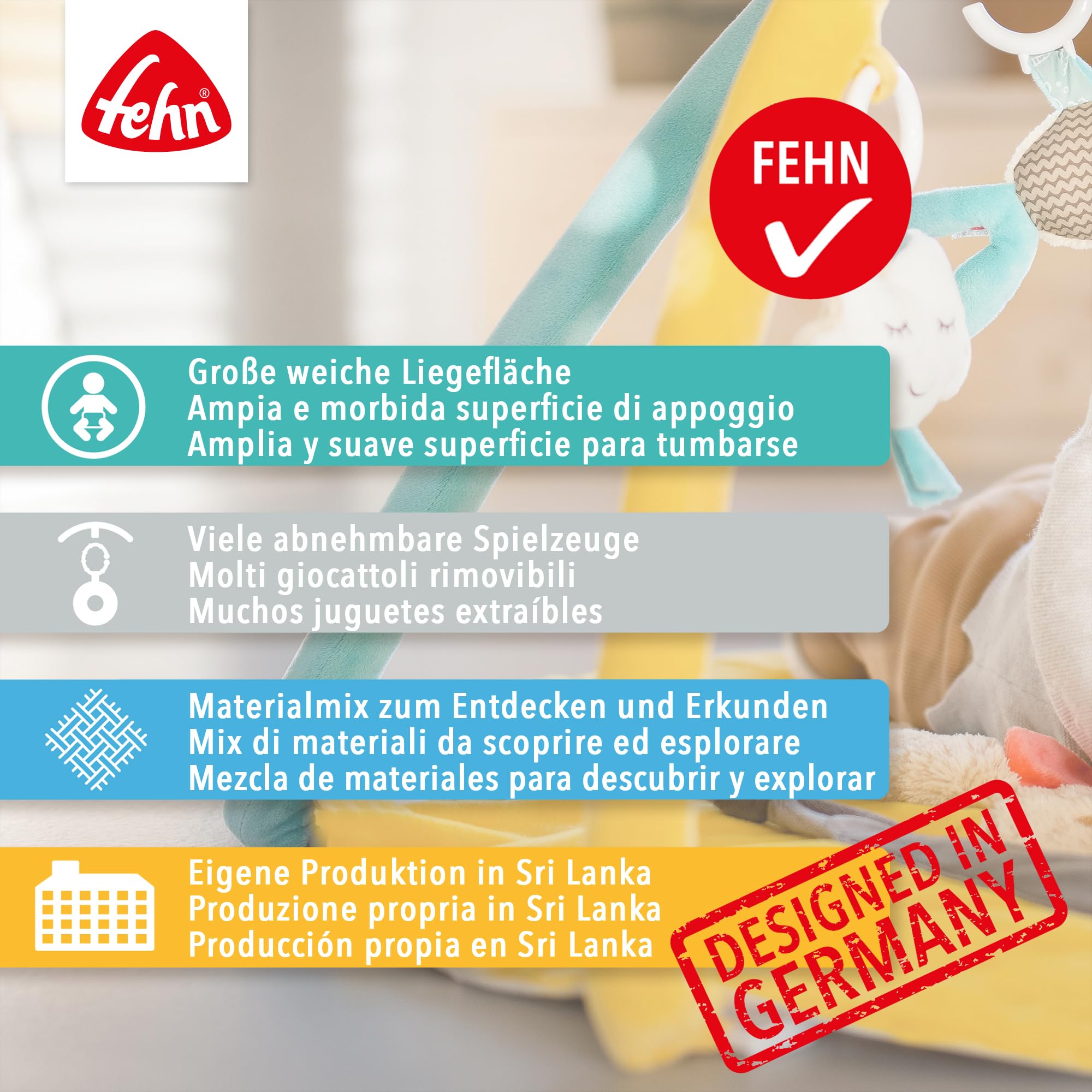 Fehn 057010 koc 3D Aiko & Yuki – zabawa dla niemowląt i małych dzieci od 0+ miesięcy – wymiary: 85 x 110 cm