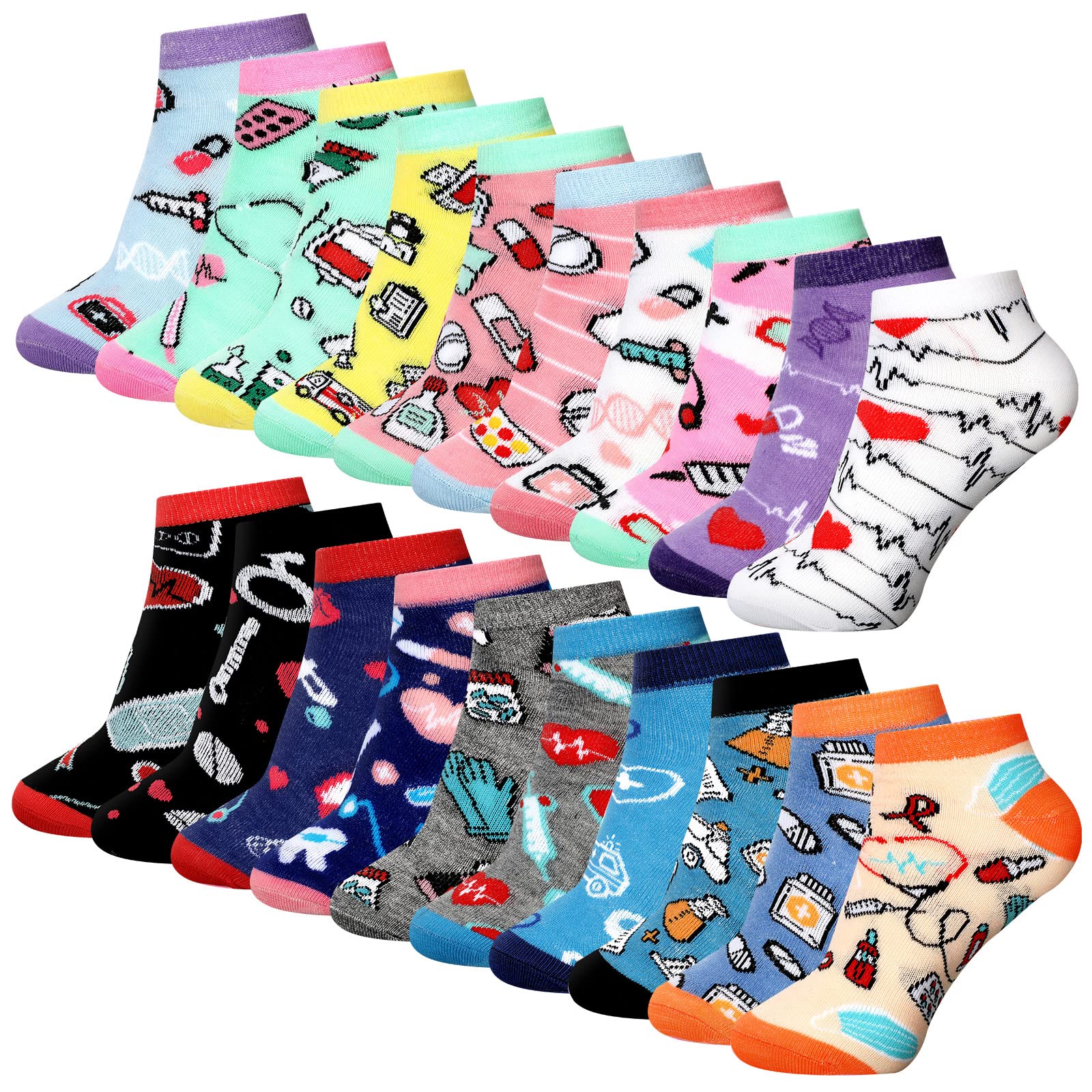 Xuhal 20 Pairs Nurses' Week Appreciation Gift Nurse Novelty Cotton Ankle Socks Bulk for Doctor Dental Medical Assistant