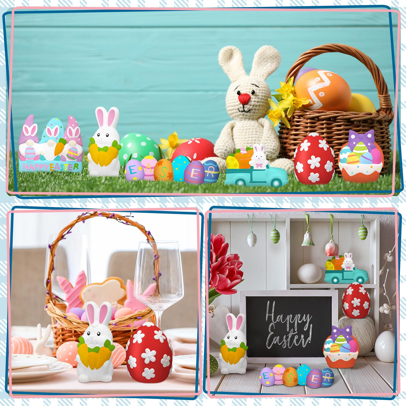 Marsui Lot de 6 figurines de Pâques en céramique à peindre en céramique - Œuf de Pâques - Lapin - Prêt à peindre - Kit de figurines de Pâques non peintes - Avec palette de pinceaux - Décoration de