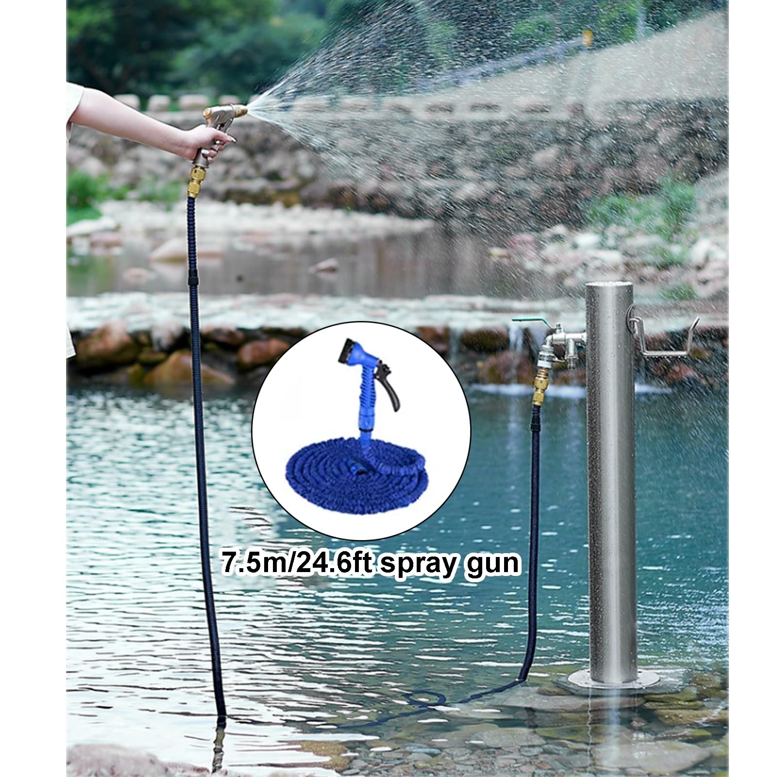XBTGS Colonna d'acqua verticale da giardino in acciaio inossidabile 304 – Rubinetto da esterno con doppie uscite e antigelo, 50 cm, ideale per giardini, patii e esterni, 50 cm/19i, 50 cm/19 pollici