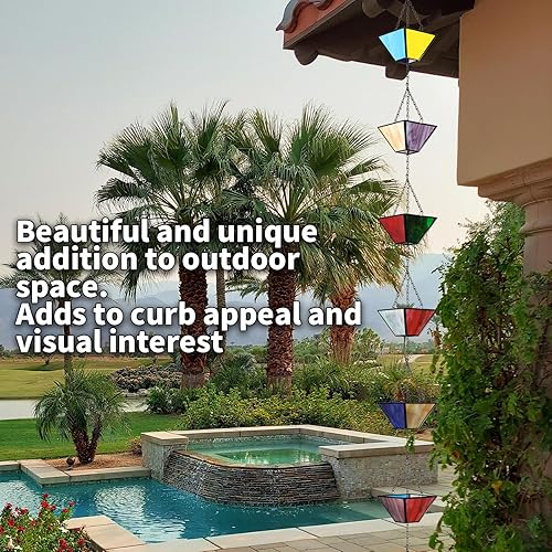 Miniatura 3 de KMJETNIVY Juego de cadenas de lluvia de 8.5 pies, hechas a mano con incrustaciones de cobre puro, estilo vintage, cadenas de lluvia para desagües