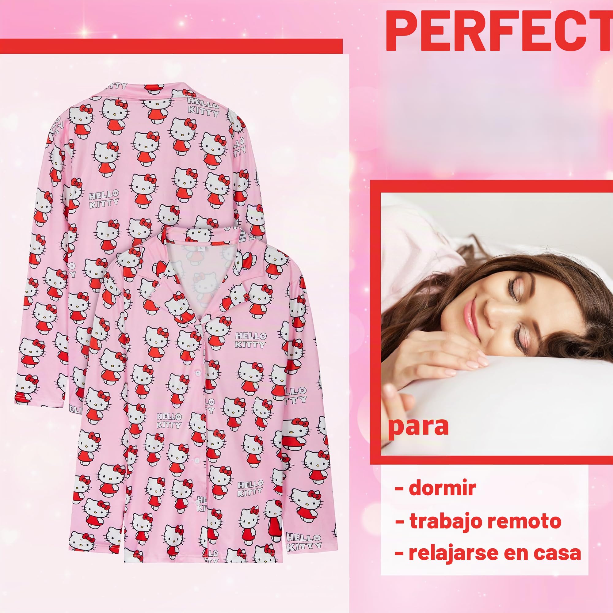 Hello Kitty Larga Pijama con Mangas para Mujer - Regalo Mujer