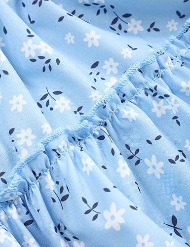 Miniatura 6 de Vestido de niña pequeña, cuello cuadrado, manga abombada, acampanado, vestidos florales de verano para niñas pequeñas, 2-6T