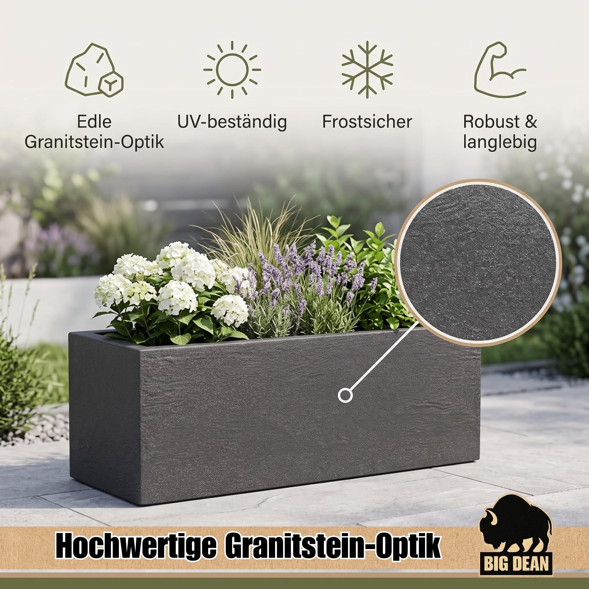 BigDean 2 Stück Blumenkübel XL 80x30 Made in Europa