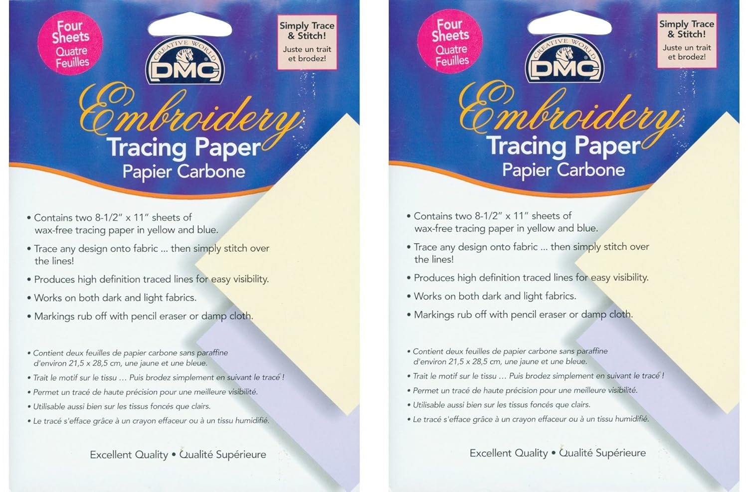DMC U1541 Embroidery Tracing Paper, Yellow/Blue, 4Sheets (2 Pack