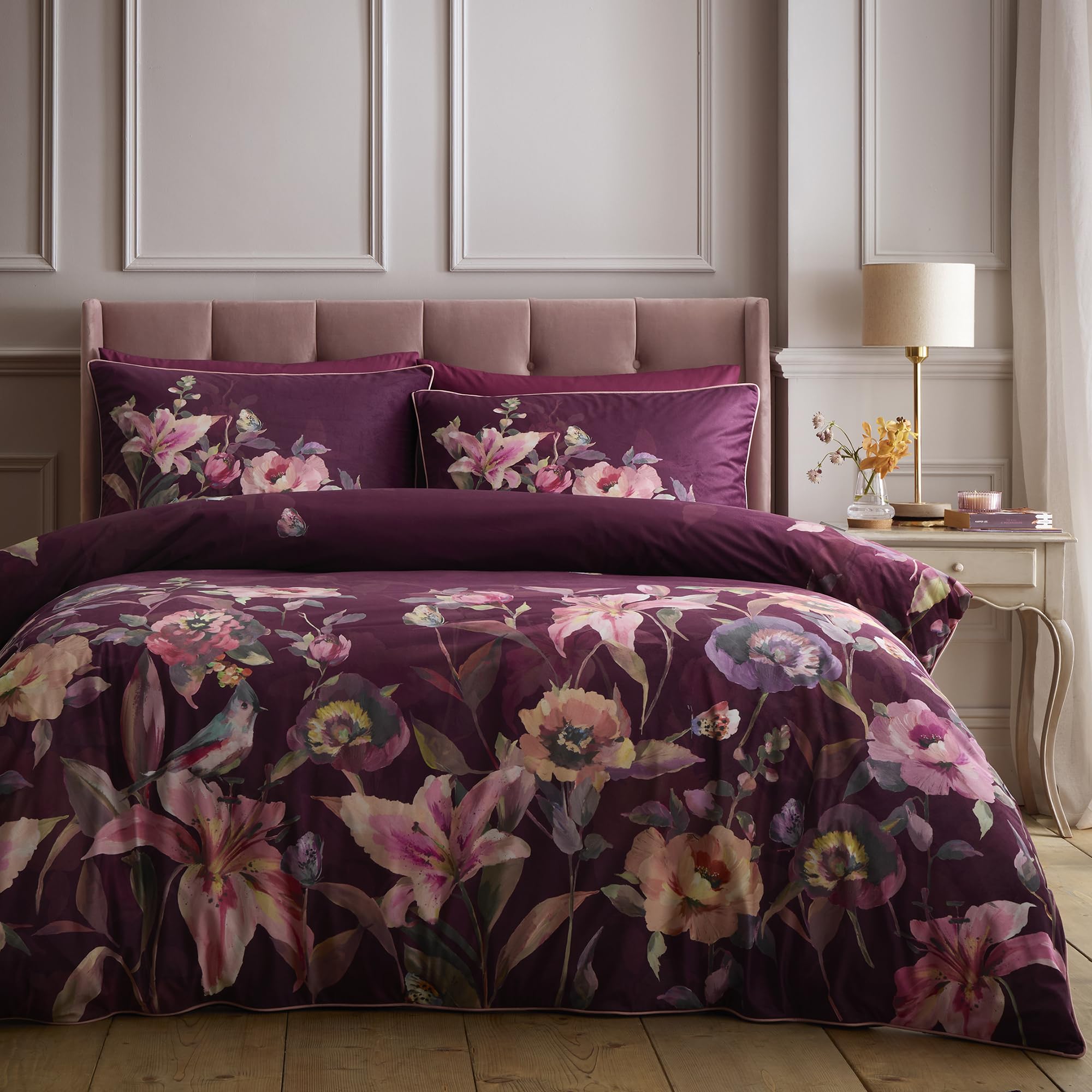 Soiree Tatiana Duvet Cover Set King 230 x 220cm – Berry Soft Touch Bedding with Elegant Floral Design, Includes 2 Pillowcases