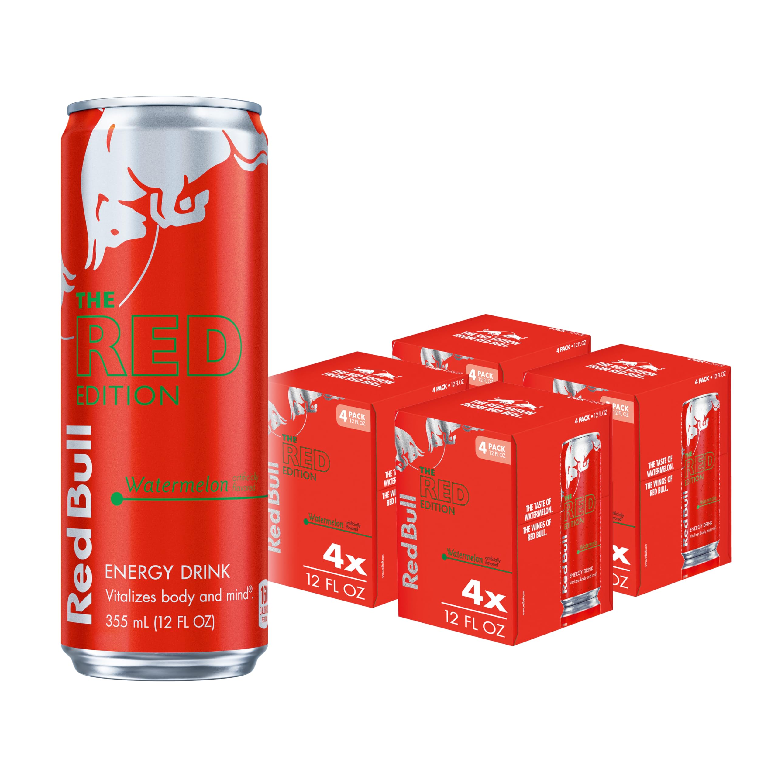 Red Bull Red Edition Energy Drink, Watermelon, with 114mg Caffeine plus Taurine & B Vitamins, 12 Fl Oz, Pack of 16 Cans