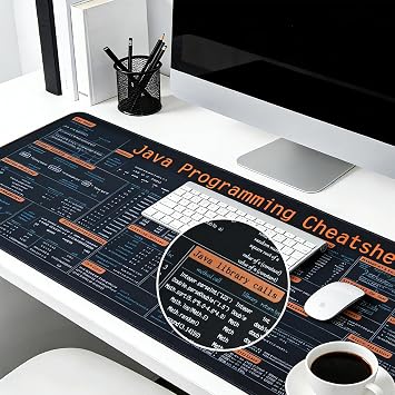 Java Commands Cheat Sheet Mouse Pad - Computer Desk Mat Large for Office Accessories, 400x900mm Size, 2mm Thickness, Eco-Rubber Base with Cloth Surface, Waterproof, Color Print, Non-Slip Bottom