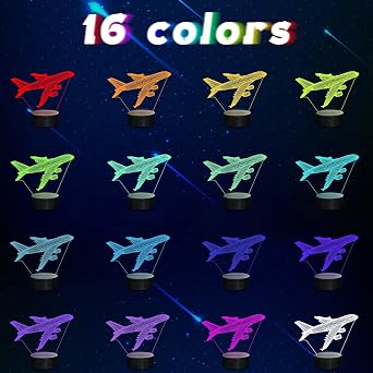 CoolGift Mart Airplane Night Light 3 D LED Optical Illusion Aeroplane Lamp with Remote Control and Timer Christmas and Birthday Aeroplane Gifts for Men Boys Children [Energy Class G]