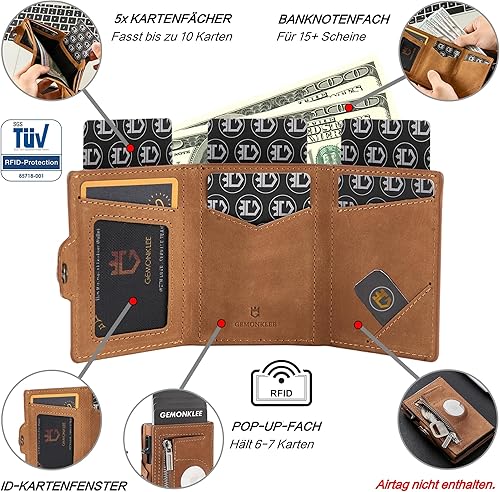 Miniatura 2 de Billetera para hombre con tarjetero para AirTag, billetera inteligente de cuero para hombres, billetera desplegable para Airtag, bloqueo RFID,