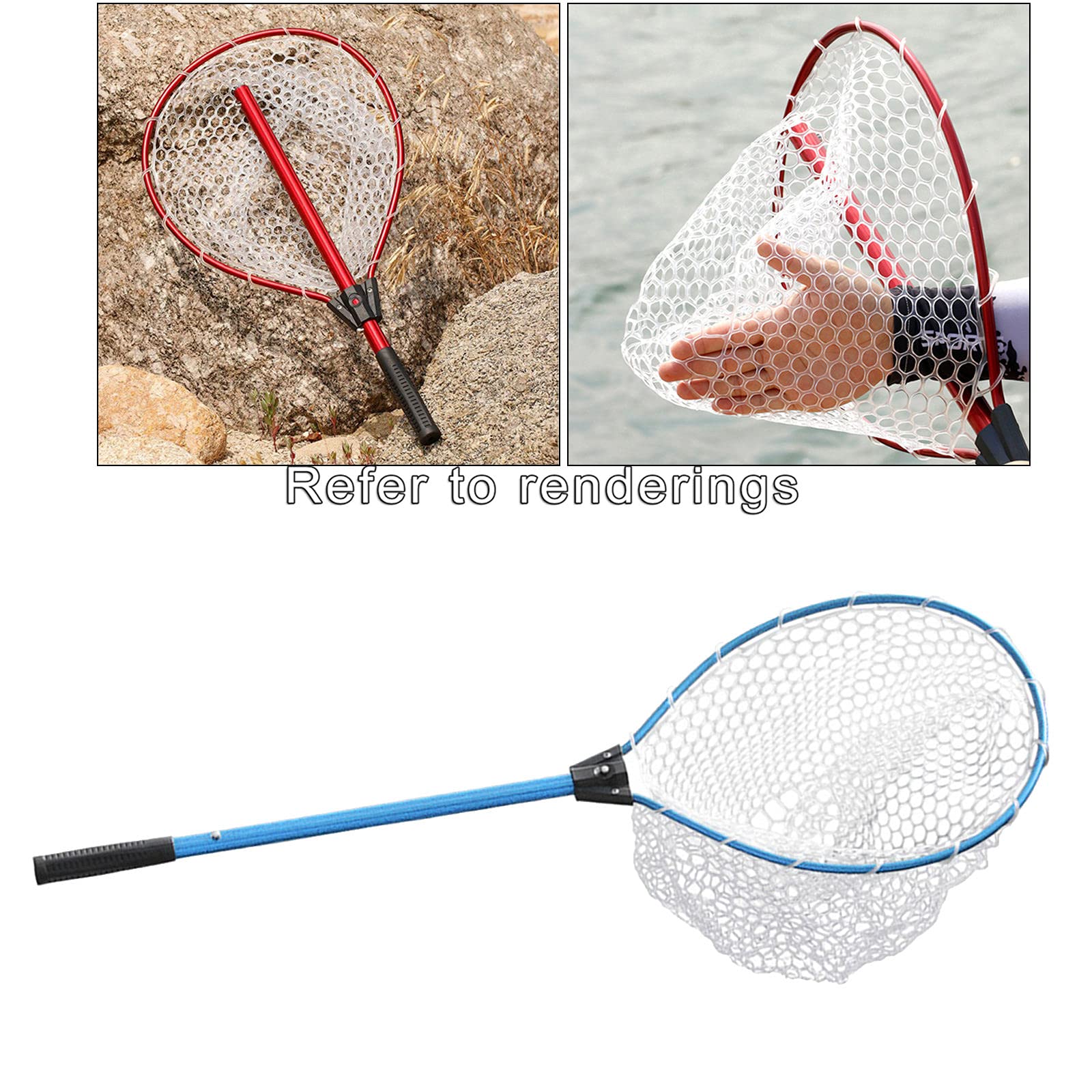 N/A Rete da Pesca Guadino per Pesci, Manico telescopico Pieghevole Pieghevole, Rete in Materiale di Gomma Resistente, Cattura o Rilascio Sicuro del Pesce - Blu