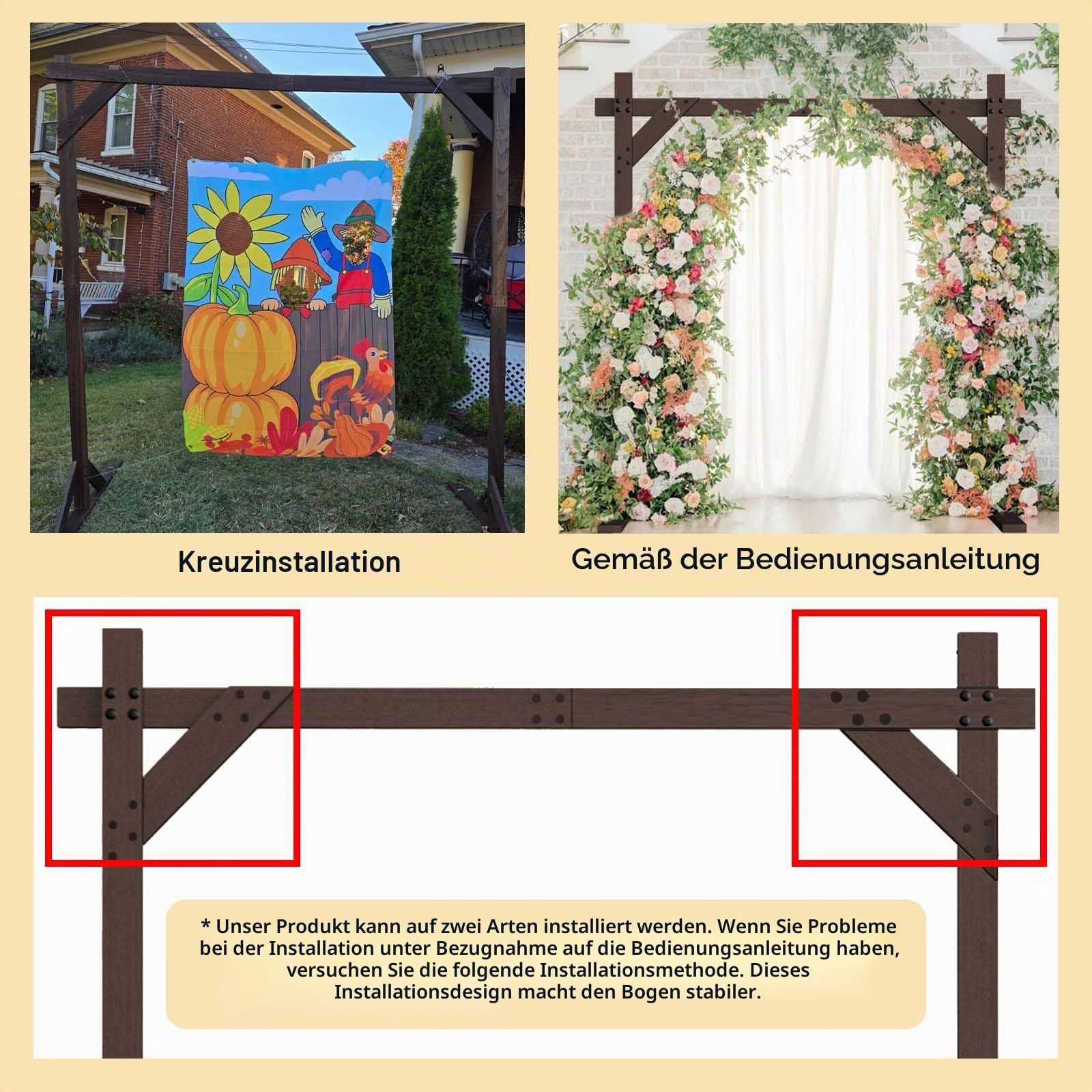 PlusFive Hochzeitsbogen aus Holz, quadratisch, 2,28 m, Gartenlaube, großer Hochzeitsbogen aus Holz, Rahmen für Antrag, Hochzeit, Geburtstag, Valentinstag, Outdoor, Innenbereich, Gartendekoration