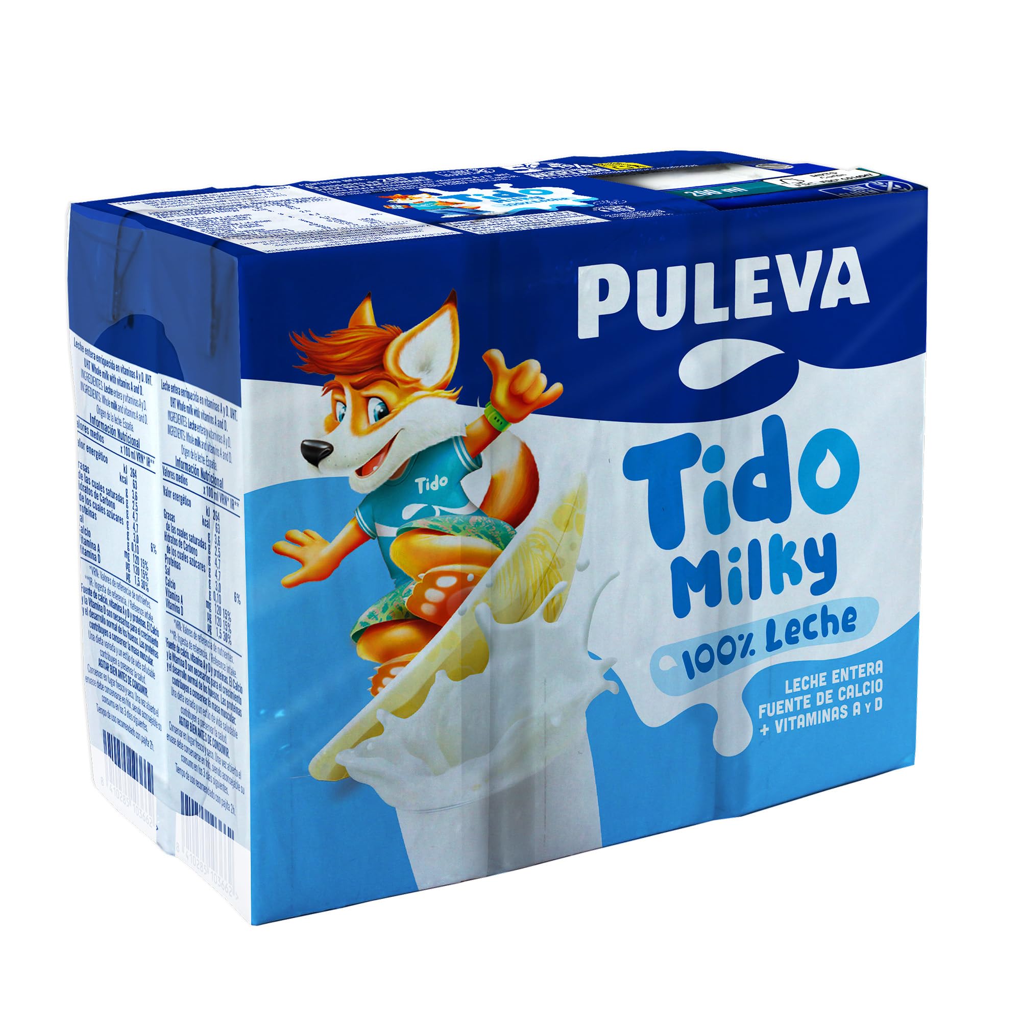 Puleva Tido Milky Leche Entera Enriquecida con Vitaminas A y D Fuente de Calcio y Proteínas Pack 6x200ml