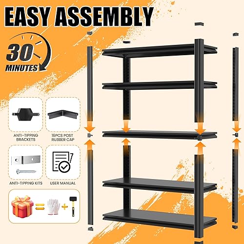 Miniatura 7 de Estantería de garaje de 72 pulgadas de alto, estantes de almacenamiento resistentes, estantes de almacenamiento de garaje, estantería de metal