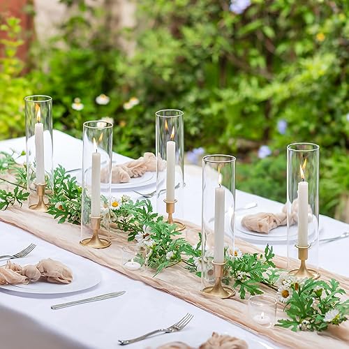 Miniatura 4 de Romadedi Portavelas de huracán dorados, cilindros altos de vidrio transparente para centros de mesa de boda, decoración de fiesta, cumpleaños,