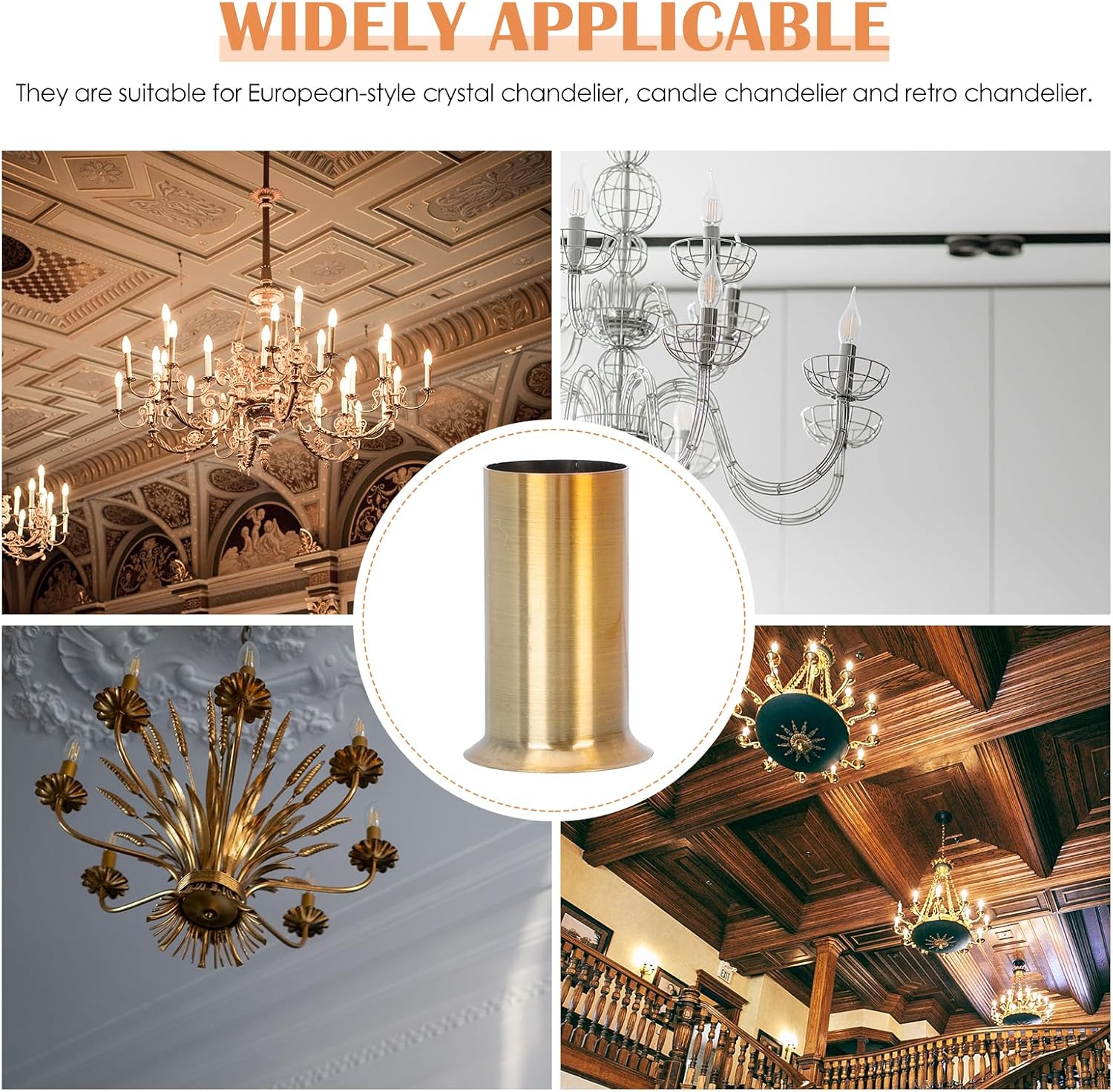 CALLARON 10Pcs Candle Light Cover Golden Candles Cover Iron Vintage Candles Cover Christmas Decorative Candle Socket Covers Sleeves Chandelier Flanging Sleeves 30 x 30 x 60 mm