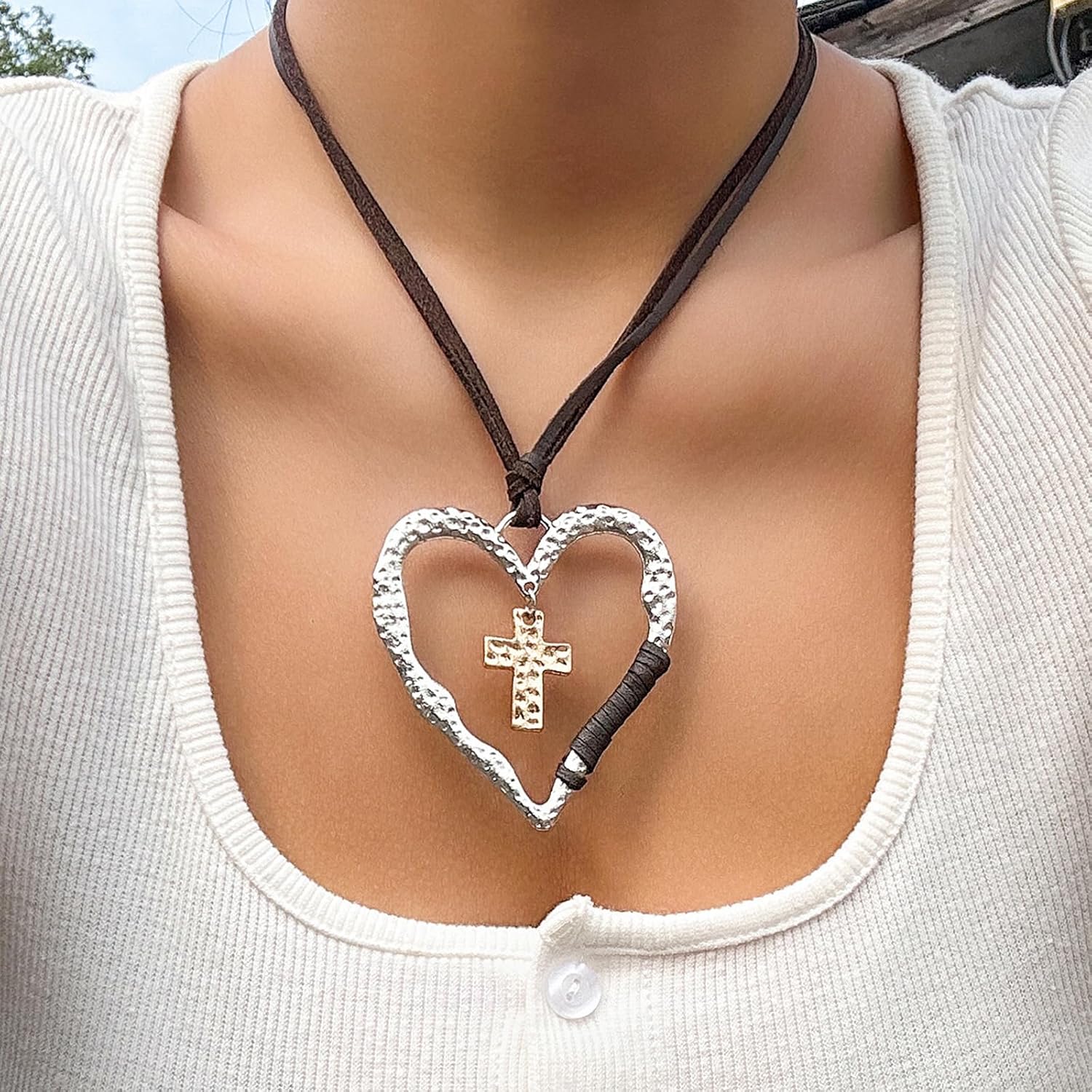Y2k Heart Necklaces for Women Chunky Big Heart Necklace Double Large Hearts Necklaces Chunky Choker Exaggerated Layered Necklace Statement Jewelry Gift for Women - Image 2
