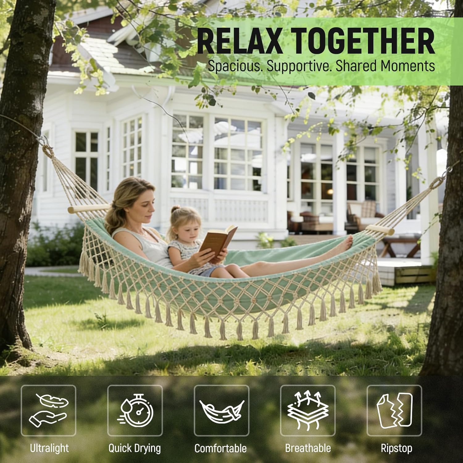 Portable Hammock,Bohemian Hammock,Rope Hammock,Suitable,Yard, Beach, Backyard,Garden (Khaki) 79 * 39