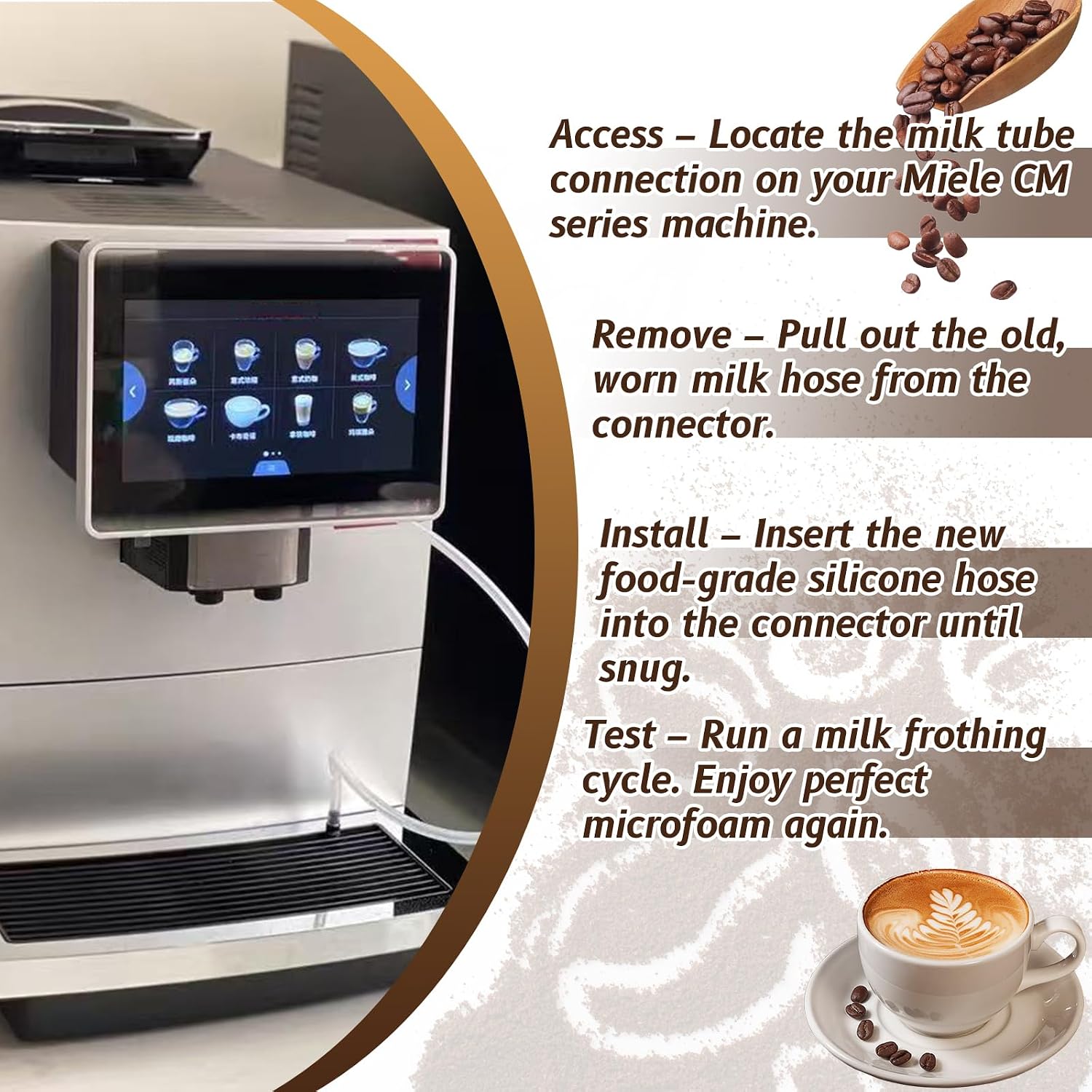 Milk Hose Kit for Miele CM Coffee Machine, Silicone Milk Tube Replacement, Coffee Machine Milk Line with Connectors - 2 Pakc