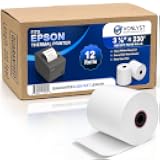 3 1/8 x 230 Thermal POS Rolls for Epson Printers, BPA Free Thermal Printing Compatible with TM-T88 TM-T70 TM-T80 TM-T85 TM-H6000 T90 Series, Credit Card Machine & POS Printer Supplies, Pack of 12