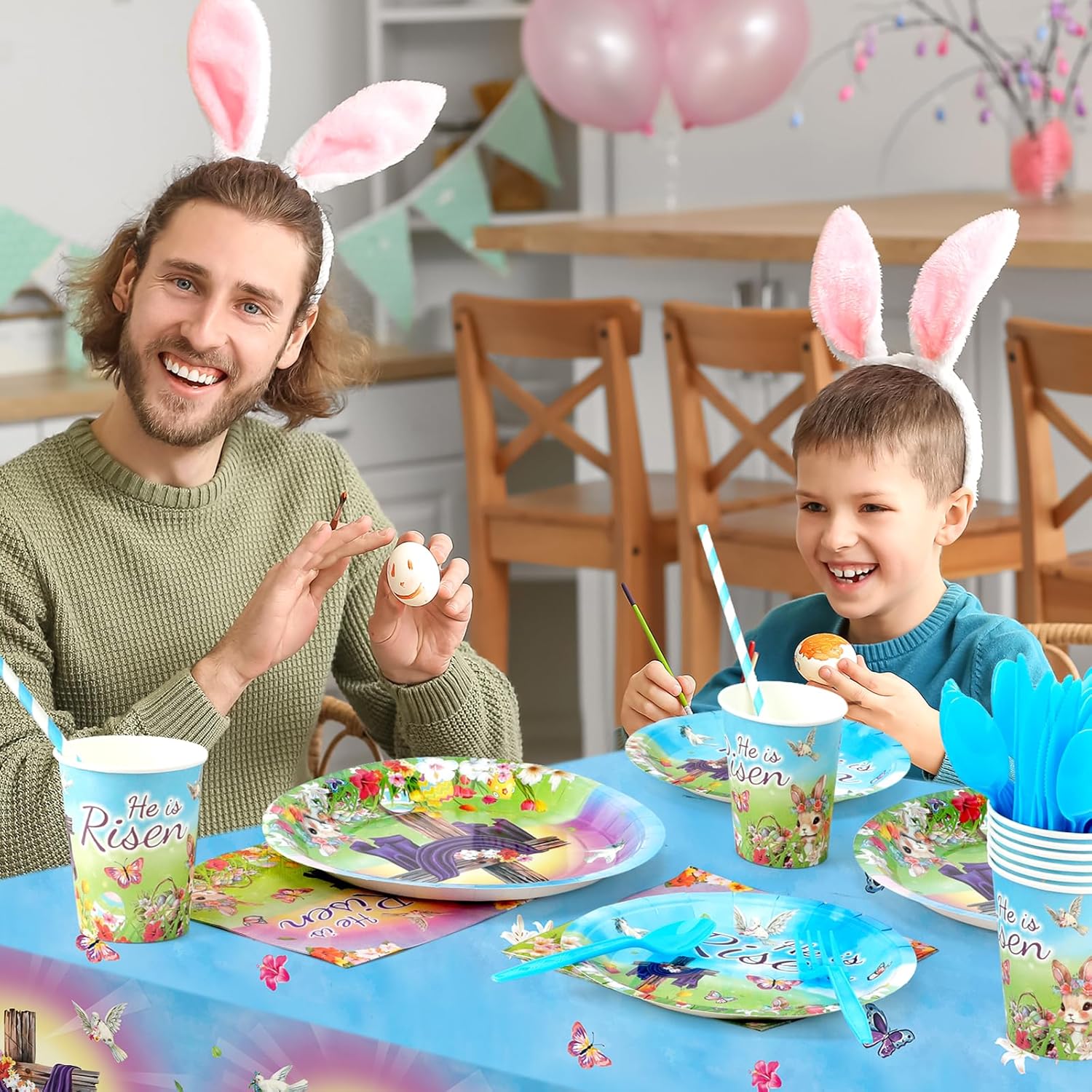 HOWAF 161pcs He is Risen Easter Tableware Set, Easter Religious Dinnerware for Spring Easter Christian Holiday Party Supplies, Easter Religious Plates and Napkins Knife Forks Spoons for 20 Guests