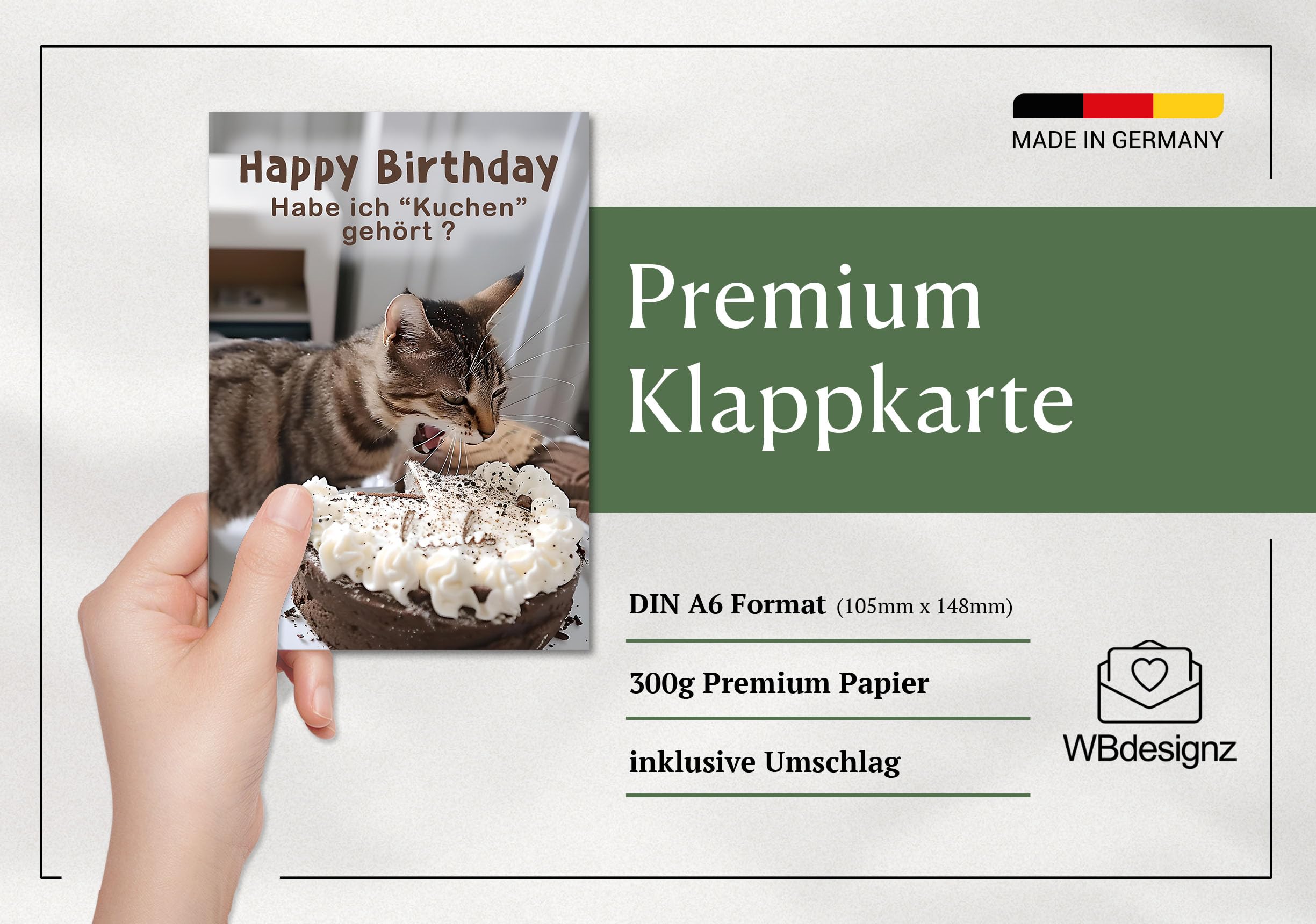 Geburtstagskarte Mit Lustiger Katze – DIN A6 Klappkarte Mit Umschlag, 300 G/m² Papier