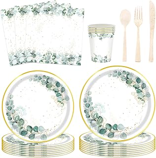175 Pcs Sage Green Paper Plates and Napkins Party Supplies, Sage Green Paper Plate Party Decorations Eucalyptus Plates for Birthday Baby Shower Bridal Shower Wedding Engagement Baptism (25set)