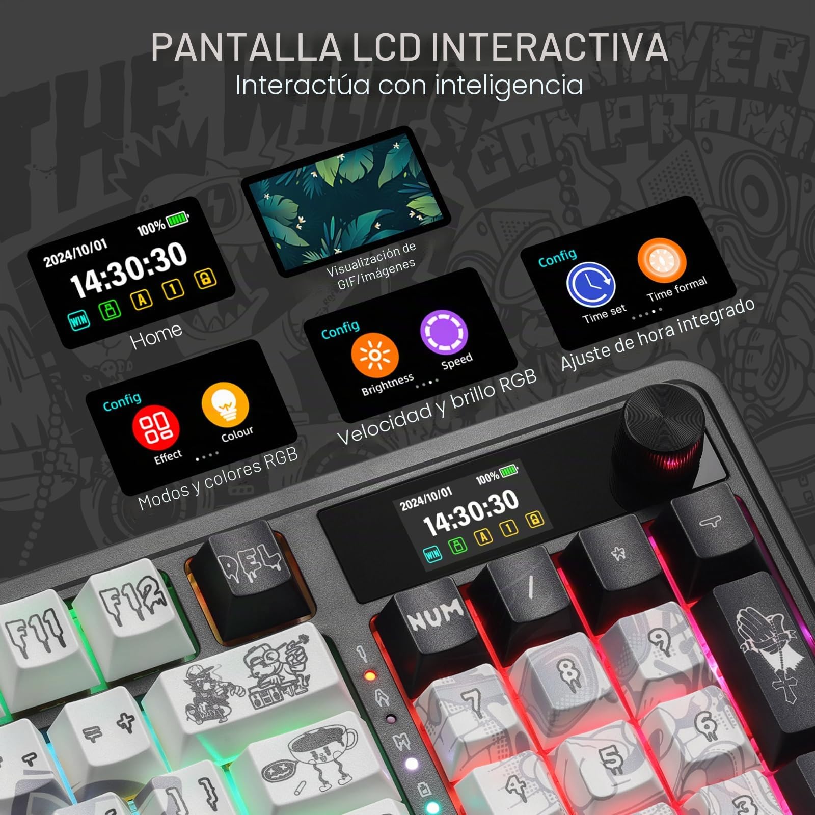 Redragon K719 Pro Teclado Gaming Inalámbrico Pantalla TFT Perilla 95 Teclas | Pantalla TFT 1.14 Pulgadas Fácil Control Amortiguación Ruido Mecánico Gasket Conexión Estable