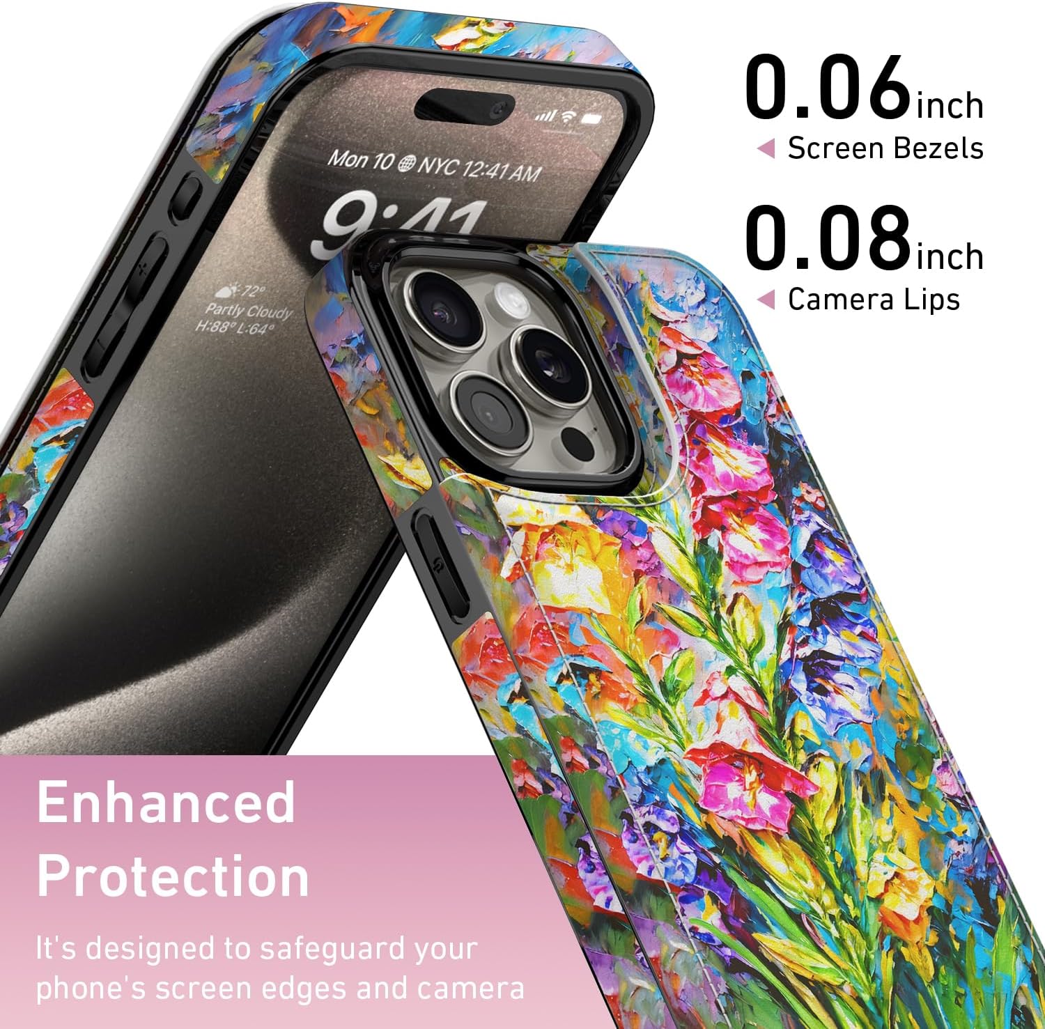 FUNMIKO for iPhone 15 Pro Max Wallet Case with Card Holder + Cash Clip, RFID-Blocking, Military-Grade Drop Protection & UV-Printed Artwork, Magnetic Closure with Kickstand - Vibrant Flower Portrait - Image 3
