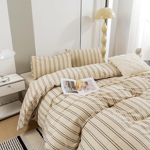 Miniatura 86 de ECOCOTT Funda de edredón tamaño King, juego de ropa de cama de 3 piezas, 100% algodón lavado, suave y transpirable con cierre de cremallera, 8 lazos