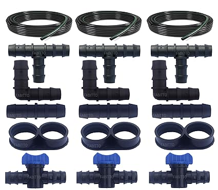 FABITTO 16mm Drip Irrigation Main Supplyline Pipe 30 Meters 16mm Accessories Connectors Tee Elbow Endcap Straight Joiner Tap Combo for Watering The Home Garden Plants.