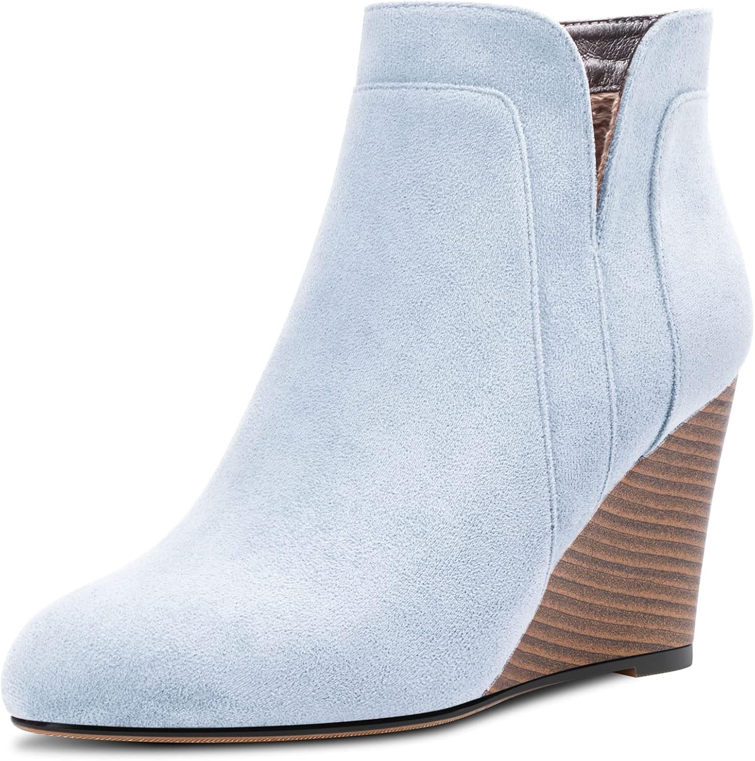 DearOnly Womens Short Bootie Ankle Boots Wedge Round Toe Block Chunky High Heel Suede Dress Shoes Vintage Classic Zipper 4 Inch