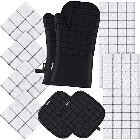 Oven Mitts and Kitchen Towel Sets with Pot Holders for Enhanced Kitchen Safety and Hygiene