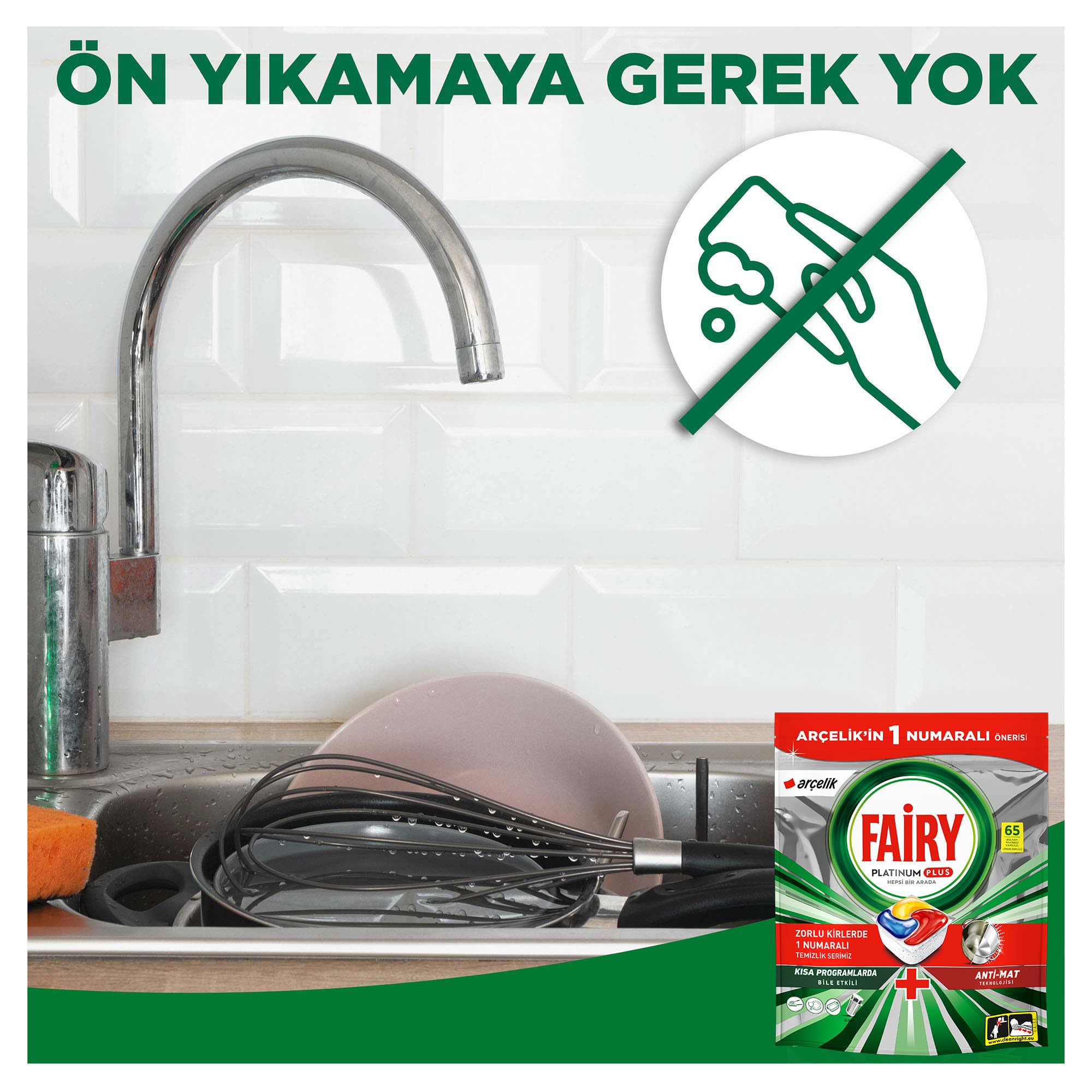 Fairy Platinum Plus Bulaşık Makinesi Deterjanı 65'li Arçelik Özel Paketleri
