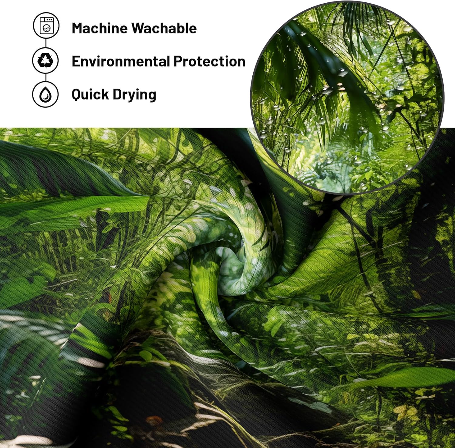 Jungle Shower Curtain Rainforest Tropical Nature Green Forest Scenic Bathroom Decor, Waterproof Cloth Fabric with Hooks 70" W x 84" L