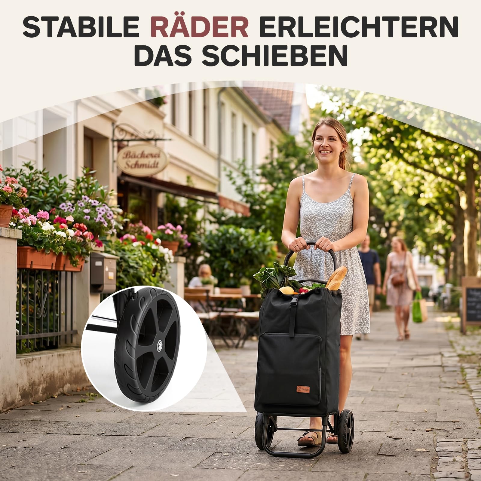 Sekey Einkaufstrolley klappbar, 50L Einkaufstasche mit Kühlfach, Aluminiumrahmen, Faltbarer Einkaufswagen, Shopping Trolley für Einkauf und Alltag, Schwarz