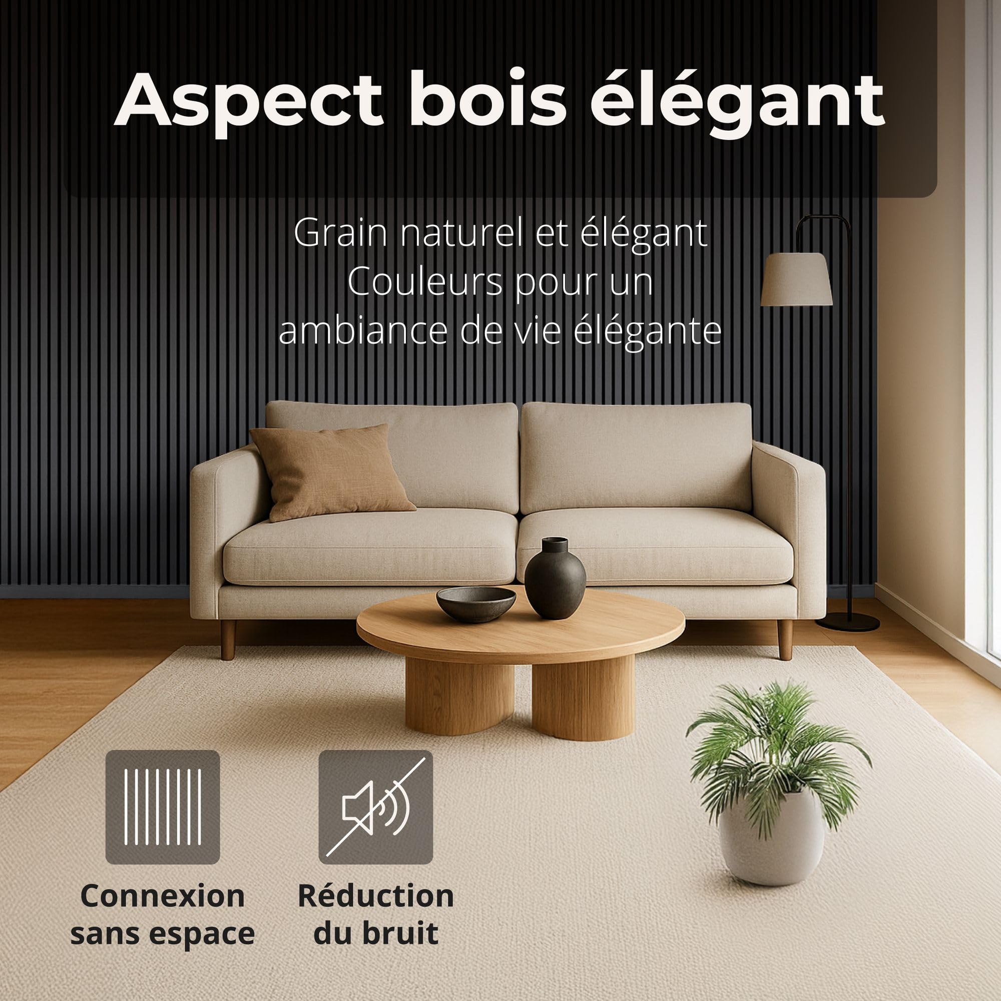 4x Panneaux acoustiques à lamelles 120 x 60cm Chêne noir bois