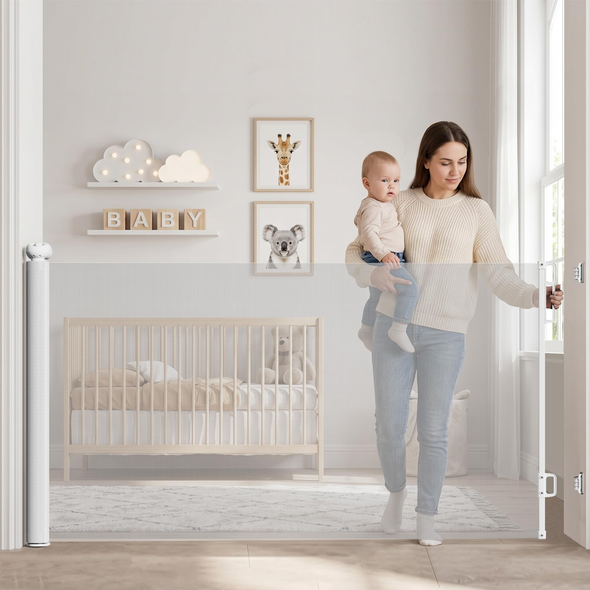 Treppenschutzgitter Ausziehbar 0-180 cm, Baby Absperrgitter Kinderschutzgitter, Türschutzgitter für Babys und Haustiere Treppengitter für Treppen, Türen, Terrasse(Weiß)