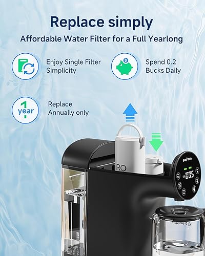 Miniatura 7 de Ecoviva Filtro de agua de ósmosis inversa para encimera, sistema de filtración de agua RO de 6 etapas con jarra de vidrio, pantalla TDS, 31 puro