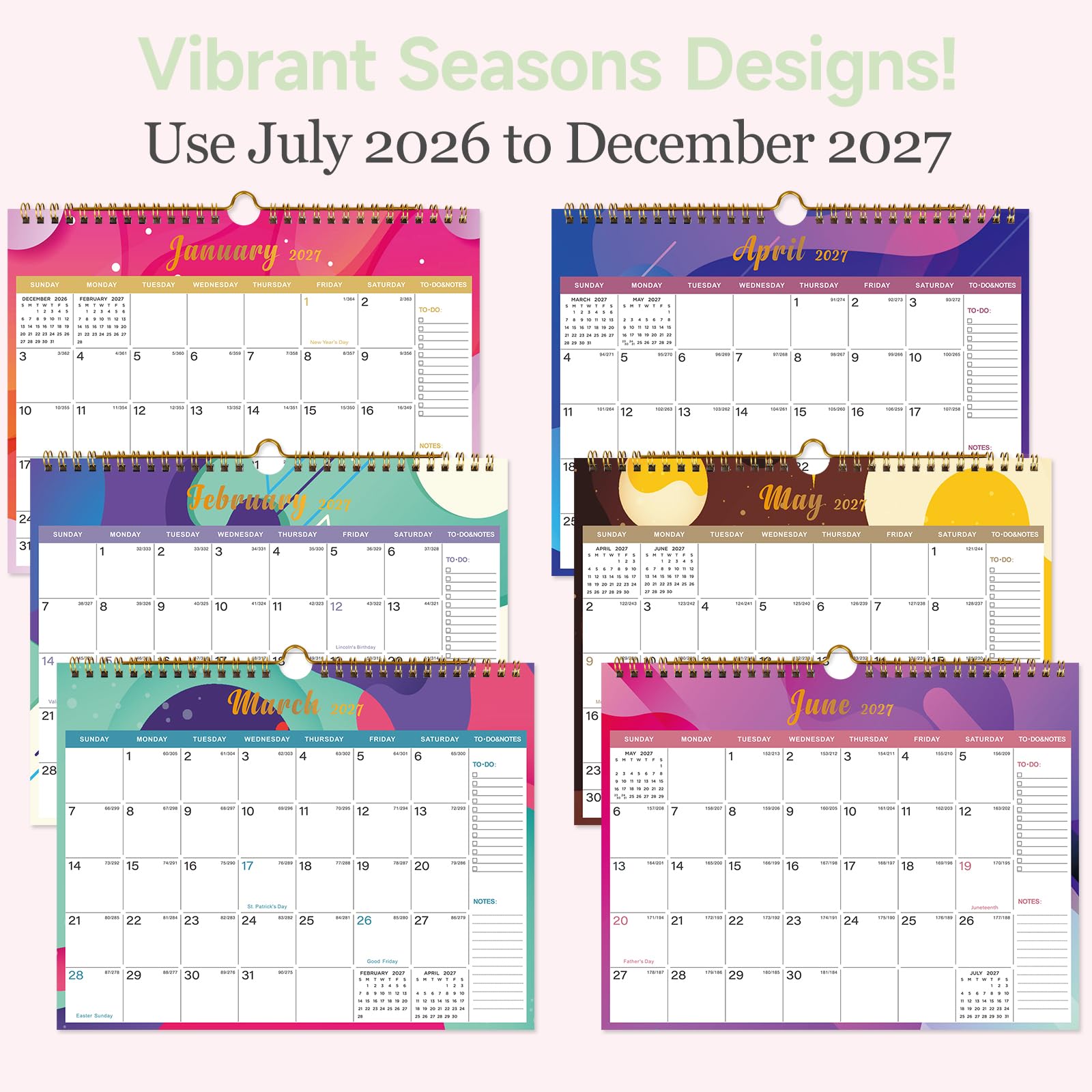 Lbylyhxc Kalender 2026–2027 – inklusive Monats-Wandkalender Juli 2026 bis Dezember 2027–18, 2026–2027, 27,9 x 21,6 cm. Dickes Papier mit Julianischen Daten und Block für Neujahrs- und