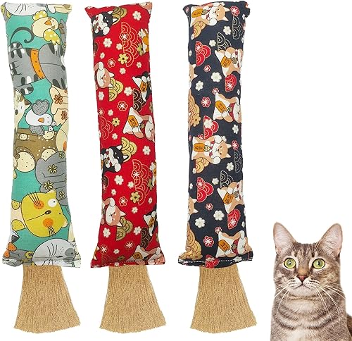 SILFGRLF 3 juguetes de hierba gatera para gatos juguetes interactivos para gatos regalo con borlas suministros duraderos para masticar gatos
