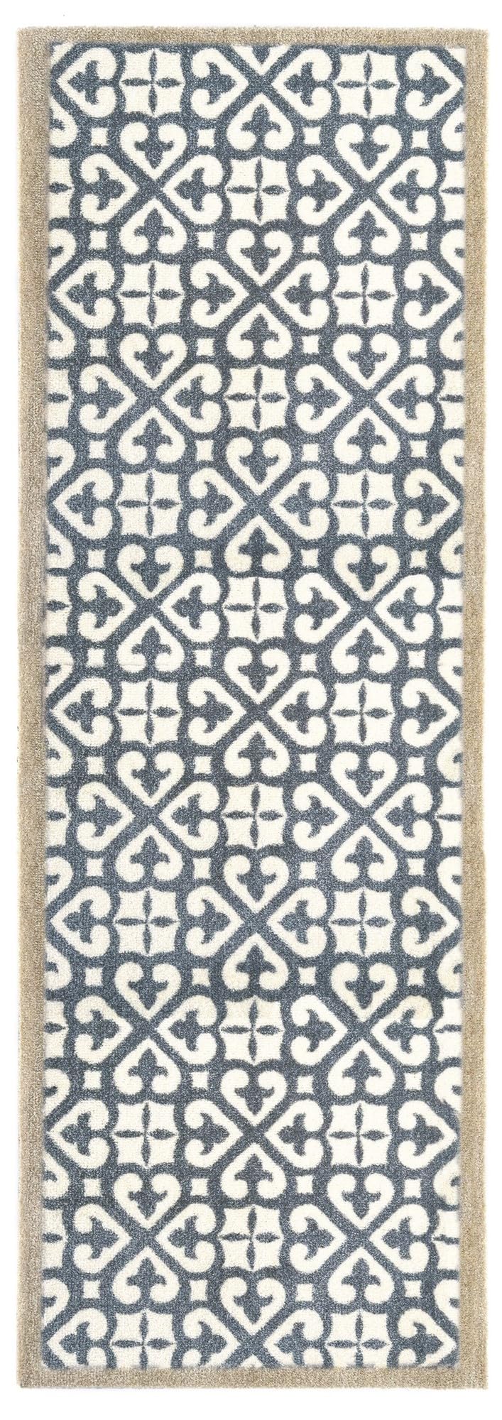 Lord of Rugs Washable Entryway Non-Slip Mat for Home Entrance Rug, Hallway Runner, Bathroom or Kitchen Easy Clean Durable Absorbent Stain Resistant Mud Mat Harlequin Tile Blue, 50 x 150 cm (2'x5')