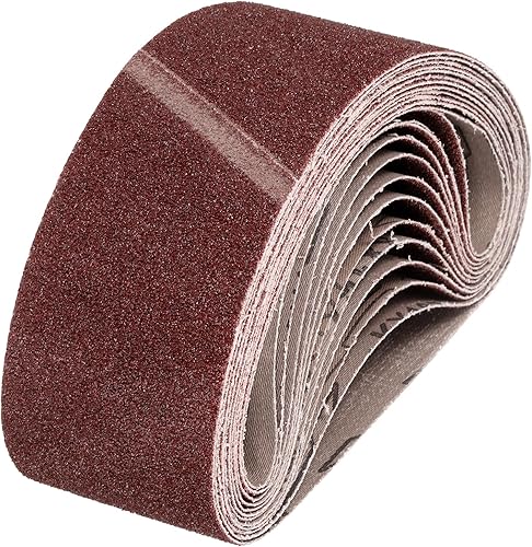 Miniatura 40 de HARFINGTON 3 correas de lijado de 18 pulgadas, 12 unidades de 60 granos de óxido de aluminio abrasivo de lijadora para carpintería, pulido de metal,