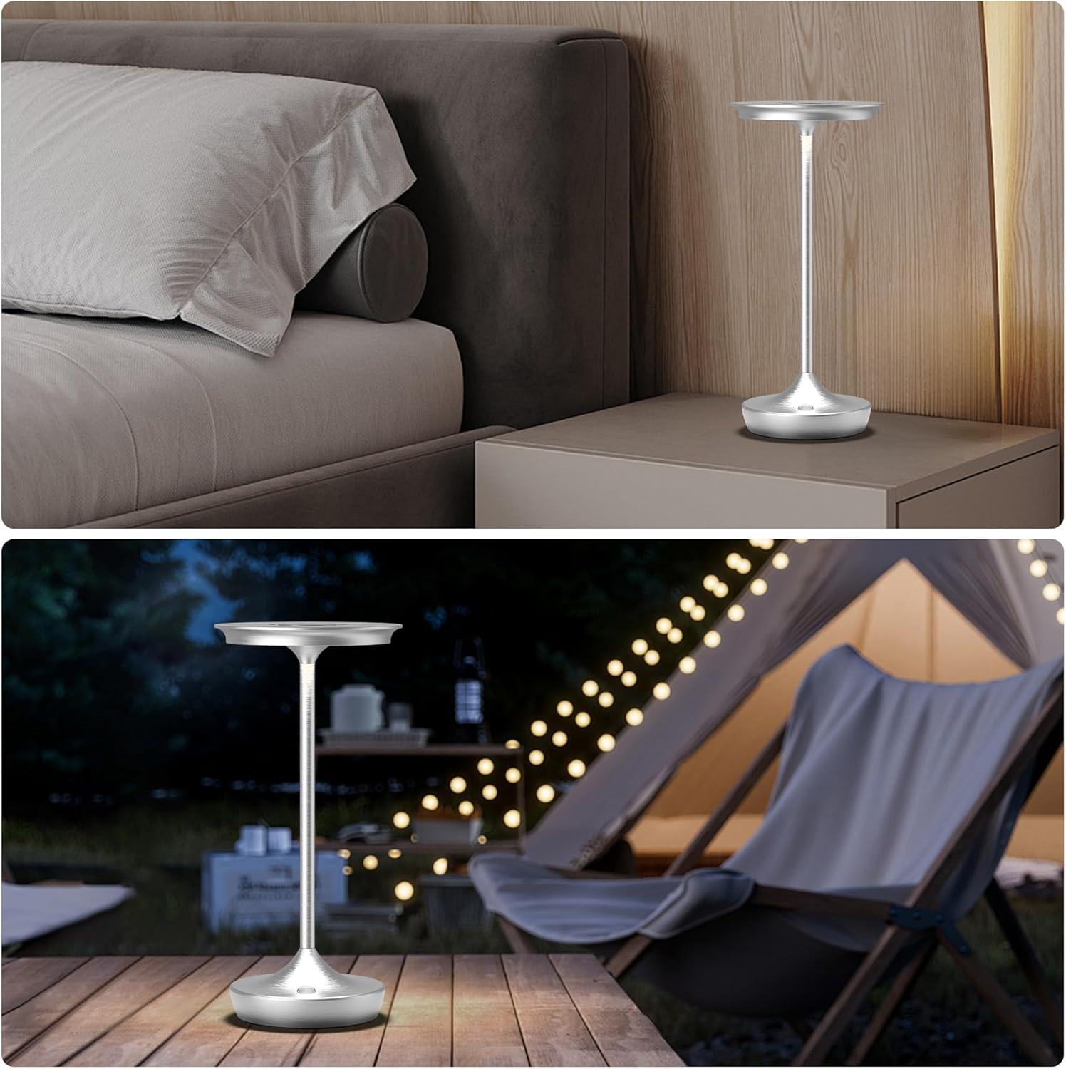 YHT Cordless Table Lamps Rechargeable, 6000mAh Battery Operated Portable LED Waterproof Lamp, 3 Color Stepless Dimming Light with Memory Function for Outdoor Dinning Patio Restaurant (Sliver 1Pack)