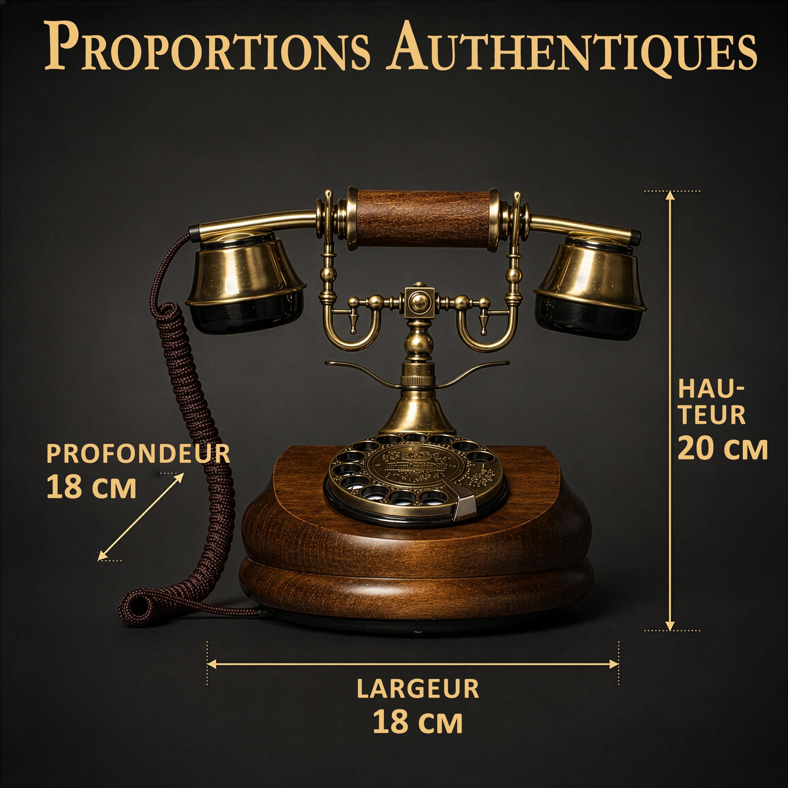 Opis Technology 1921 Cable Modèle A — Téléphone Fixe Vintage en Bois, Téléphone Rétro Filaire avec Cadran Rotatif et Cloche en Métal (sans Bluetooth)