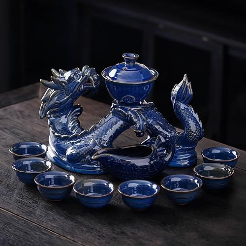 Miniatura 9 de Juego de Té Semi Automático Juego de Té Cerámico con Infusor Tetera Mágica con 8 Tazas (Dragón Amarillo-D) Dragón Amarillo-D,Dragón de latón antiguo