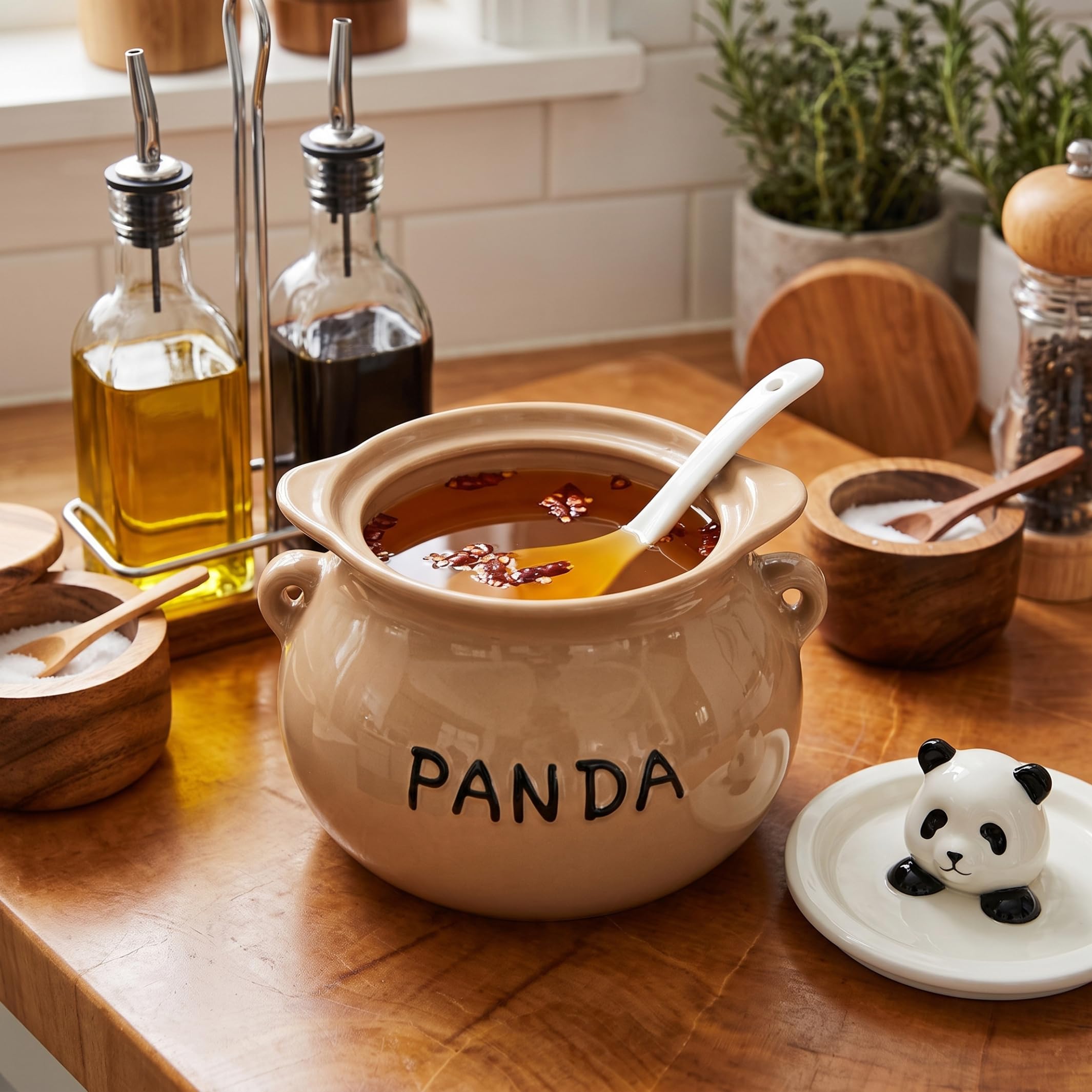 Contenedor de grasa de cerámica para cocina, bonito recipiente con filtro de aceite con colador